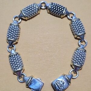 LAGOS Caviar Link Ladies Bracelet in Sterling Silver & 18k Gold Accents Sz 7.5"